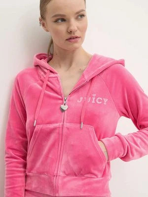 Juicy Couture bluza welurowa REGAL MADISON HOODIE kolor różowy z kapturem gładka JCBAS224828