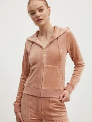 Juicy Couture bluza welurowa ROBERTSON GOLD kolor beżowy z kapturem gładka JCAP176G