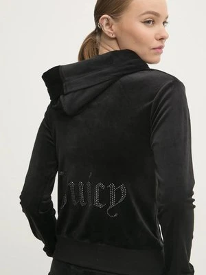 Juicy Couture bluza welurowa ROBERTSON JEWELLED VELOUR HOODIE kolor czarny z kapturem gładka JCBAS224814