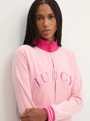 Juicy Couture bluza welurowa TANYA TRACKTOP kolor różowy z aplikacją JCSCT224417