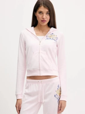 Juicy Couture bluza welurowa Wrap You Up damska kolor różowy z kapturem z nadrukiem JCNAS126451