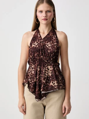 Juicy Couture bluzka halter damska ABSTRACT ANIMAL MESH HALTER TOP brązowy
