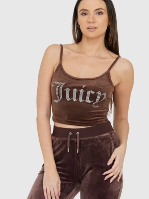 JUICY COUTURE Brązowy welurowy top damski z błyszczącym logo, Rozmiar L