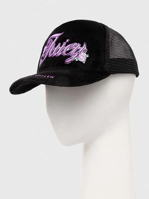 Juicy Couture czapka z daszkiem ROSE & THORN TRUCKER CAP kolor czarny z aplikacją JCAWH224701