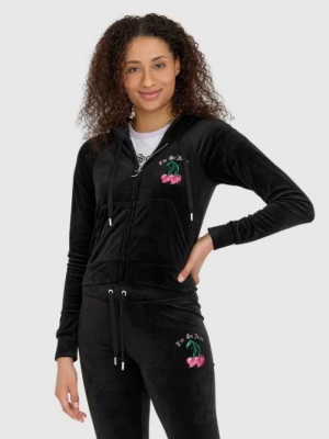 JUICY COUTURE Czarna welurowa bluza dresowa damska z haftowanymi wisienkami, Rozmiar L