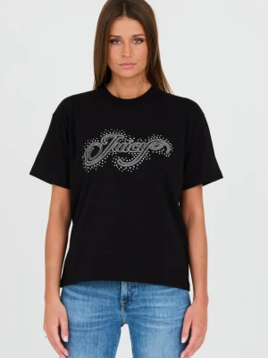 JUICY COUTURE Czarny damski t-shirt Boyfriend Scatter Diamante, Rozmiar S