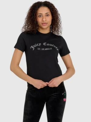 JUICY COUTURE Czarny t-shirt damski z diamentowym logo, Rozmiar L