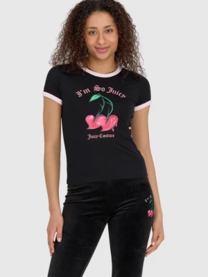 JUICY COUTURE Czarny t-shirt damski z wisienkami