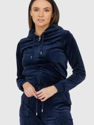 JUICY COUTURE Granatowa bluza rozpinana damska z weluru, Rozmiar M