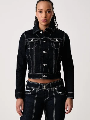 Juicy Couture kurtka jeansowa damska bawełniana DOG CREST DENIM granatowy