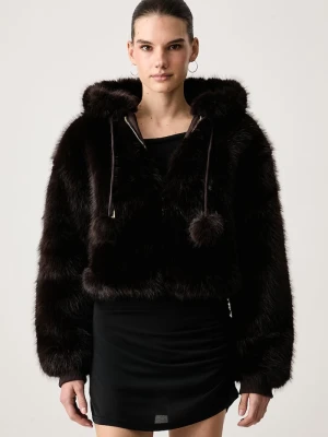 Juicy Couture kurtka przejściowa damska HADI FUR HOODED brązowy