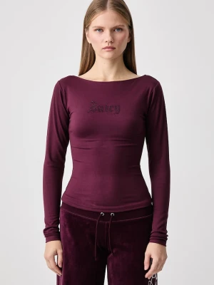 Juicy Couture longsleeve damski z modalem MIA BOAT NECK bordowy