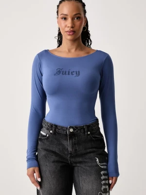 Juicy Couture longsleeve damski z modalem MIA BOAT NECK niebieski