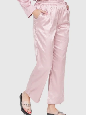 JUICY COUTURE Różowe satynowe spodnie piżamowe damskie w logo, Rozmiar M