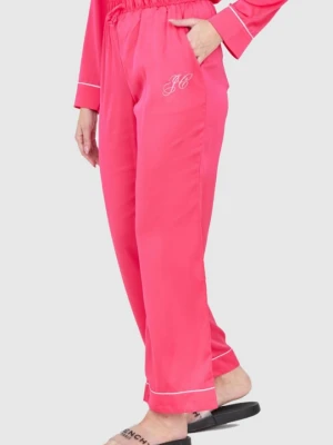 JUICY COUTURE Różowe satynowe spodnie piżamowe damskie z haftowanym logo, Rozmiar L