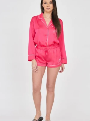 JUICY COUTURE Różowe satynowe szorty piżamowe damskie z haftowanym logo, Rozmiar XS