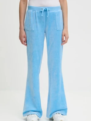 Juicy Couture spodnie dresowe welurowe CAISA LOW RISE PANT damskie kolor niebieski gładkie JCSEBJ008