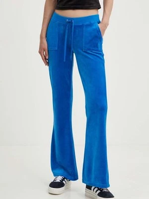 Juicy Couture spodnie dresowe welurowe CAISA LOW RISE PANT kolor niebieski gładkie JCSEBJ008