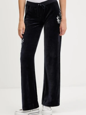 Juicy Couture spodnie dresowe welurowe damskie kolor granatowy z aplikacją JCGBJ225010