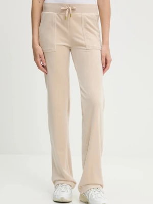 Juicy Couture spodnie dresowe welurowe DEL RAY POCKETED PANT damskie kolor beżowy gładkie JCAP180G