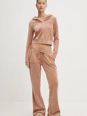 Juicy Couture spodnie dresowe welurowe HERITAGE CROWN CAISA LOW RISE PANT kolor brązowy z aplikacją JCGBJ224012