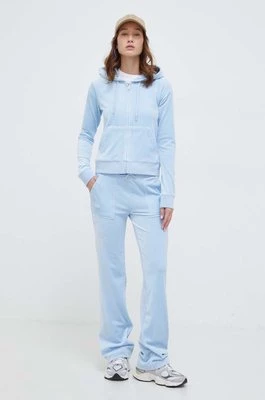 Juicy Couture spodnie dresowe welurowe kolor niebieski gładkie