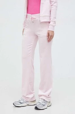 Juicy Couture spodnie dresowe welurowe kolor różowy gładkie