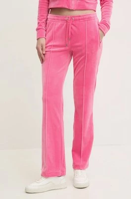 Juicy Couture spodnie dresowe welurowe TINA TRACK PANT kolor różowy z aplikacją JCAPW045