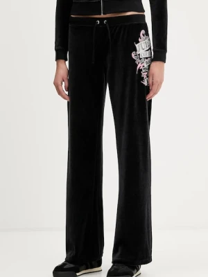 Juicy Couture spodnie dresowe welurowe Wrap You Up damskie kolor czarny z nadrukiem JCNBJ126452