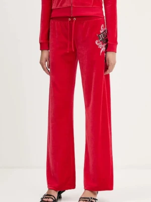 Juicy Couture spodnie dresowe welurowe Wrap You Up damskie kolor czerwony z nadrukiem JCNBJ126452