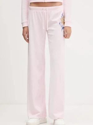 Juicy Couture spodnie dresowe welurowe Wrap You Up damskie kolor różowy z nadrukiem JCNBJ126452