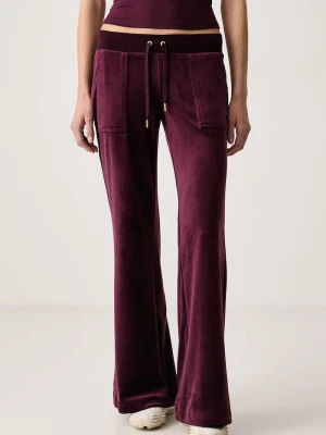 Juicy Couture spodnie flare damskie welurowe LAYLA LOW RISE POCKET GOLD bordowy