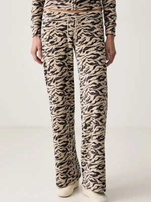 Juicy Couture spodnie straight damskie z bawełną CAMO ZEBRA WASHED OG STRAIGHT beżowy