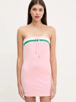 Juicy Couture sukienka welurowa VELOUR STRIPE TUBE DRESS kolor różowy mini dopasowana JCWED225353