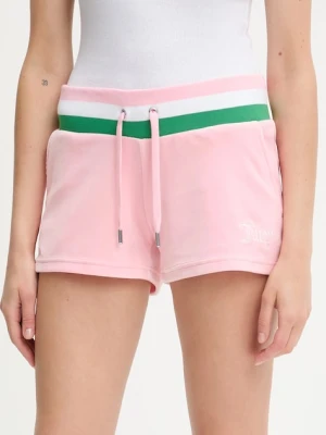 Juicy Couture szorty VELOUR STRIPE BOOTY SHORT damskie kolor różowy wzorzyste high waist JCWHS225354