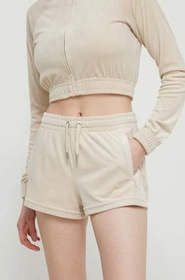 Juicy Couture szorty welurowe kolor beżowy z aplikacją high waist