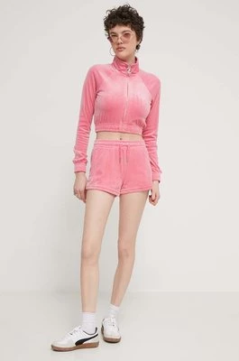 Juicy Couture szorty welurowe kolor różowy z aplikacją medium waist