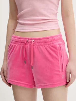 Juicy Couture szorty welurowe TAMIA damskie kolor różowy z aplikacją medium waist JCWH121001