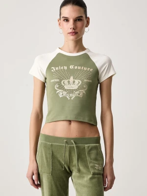 Juicy Couture T-shirt damski bawełniany z elastanem REGAL REBELLE RAGLAN zielony