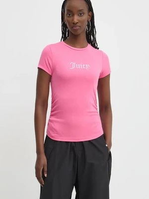 Juicy Couture t-shirt DOT RUCHED TEE damski kolor różowy JCWCT24311