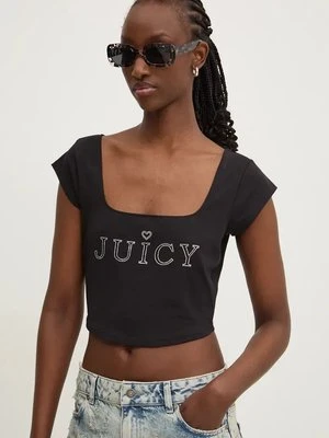 Juicy Couture t-shirt REGAL SQUARE NECK CROPPED TEE damski kolor czarny JCBCT224831