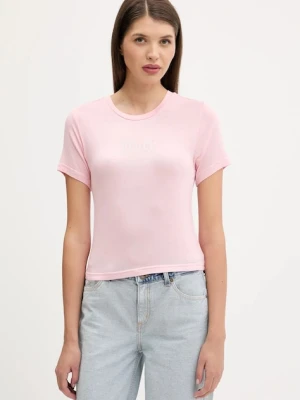 Juicy Couture t-shirt SHEER FITTED TEE damski kolor różowy JCWCT225301