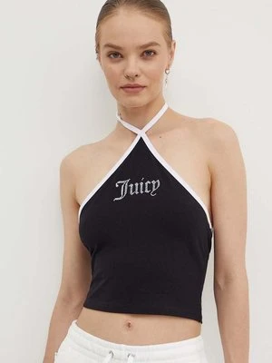 Juicy Couture top CONTRAST CROSS OVER HALTER TOP damski kolor czarny JCWCT24304