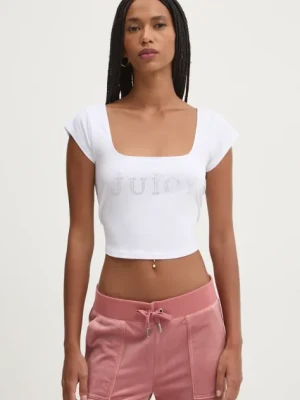 Juicy Couture top REGAL SQUARE NECK CROPPED TEE damski kolor biały JCBCT224831