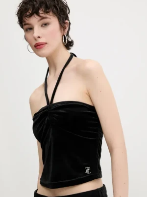 Juicy Couture top welurowy HALTER RUCHE kolor czarny dekolt hiszpański JCWCT125325