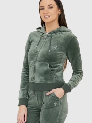 JUICY COUTURE Welurowa zielona rozpinana bluza damska diamante hoodie, Rozmiar S