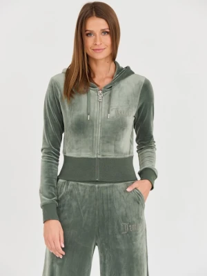 JUICY COUTURE Zielona damska bluza Marissa Velour Track Top, Rozmiar M
