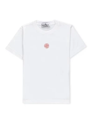 Junior Biała Koszulka z Kontrastowym Logo Stone Island