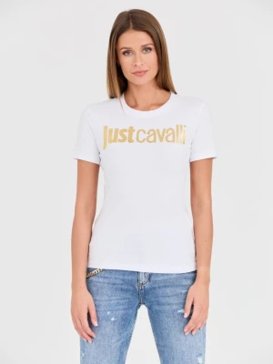 JUST CAVALLI Biały t-shirt Logo Gold