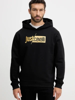Just Cavalli bluza bawełniana męska kolor czarny z kapturem z nadrukiem 79OAIB01 CF802
